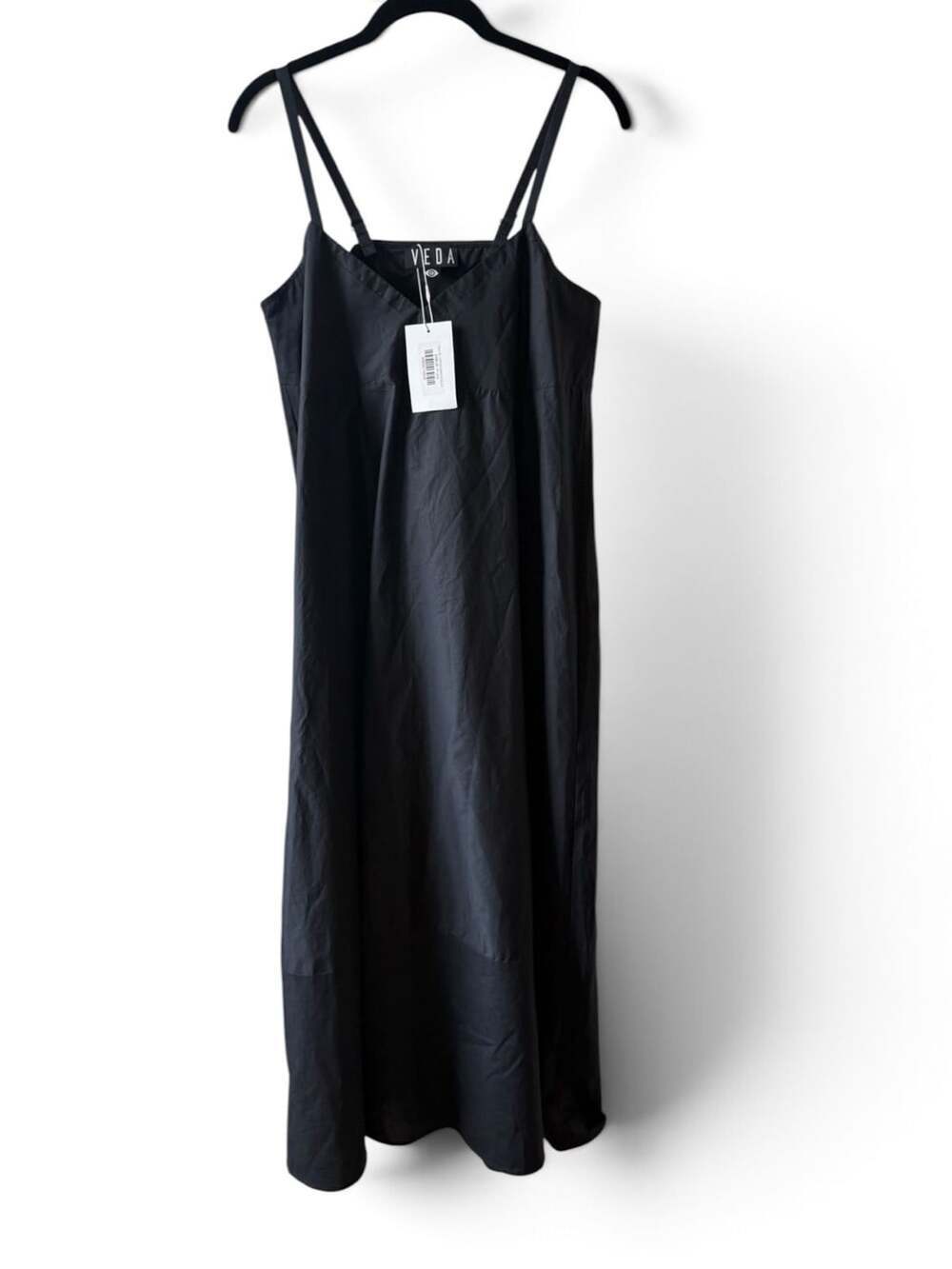 Veda Rio Cotton Midi Dress Size XS Petite Black V Neck Adjustable Strap NWT